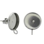 Orecchini con anellino per cabochon retro piatto 12 mm Acciaio Inox x2