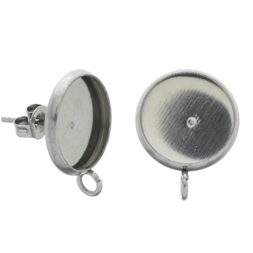Orecchini con anellino per cabochon retro piatto 12 mm Acciaio Inox x2