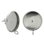 Orecchini con anellino per cabochon retro piatto 16 mm Acciaio Inox x2