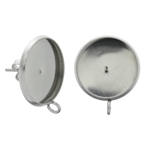 Orecchini con anellino per cabochon retro piatto 16 mm Acciaio Inox x2