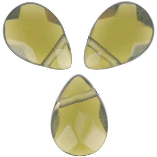 Perline en verre - Olivine briolette piatte mm. 11x9 x5
