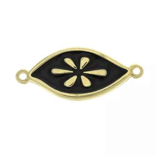 Distanziatore occhio design 2 anelli in résina époxy 27x11 mm - Nero - Dorato con oro fino x1