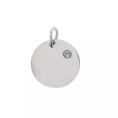 Ciondolo rotondo liscio con anello in acciaio inox e Ossido di zirconio -12 mm