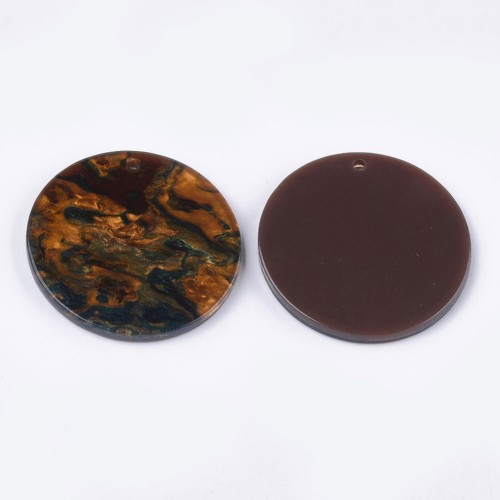 Pendente rotondo in acetato di cellulosa 28 mm -Marmorizzato Marrone - Blu x1