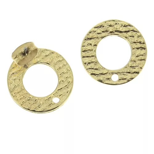 Clous d'oreilles ronds texturés évidés à décorer in zamac 16 mm - Dorato con oro fino x2