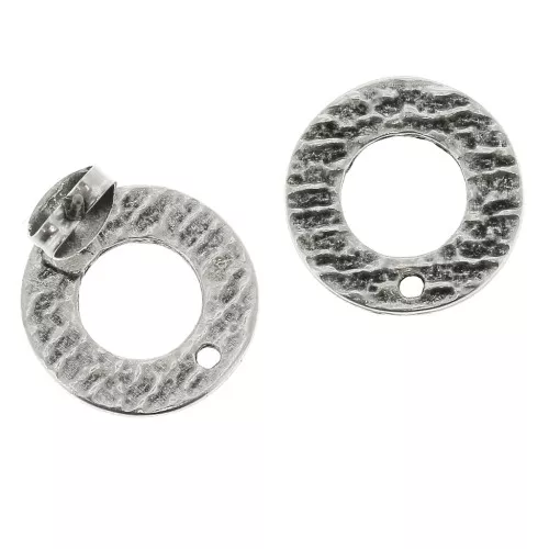 Orecchini tondi testurizzati da decorare in zamac 16mm placcatura argento fino x2