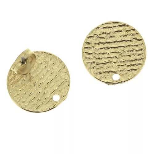 Orecchini tondi testurizzati da decorare in zamac 15 mm - Dorato con oro fino x2