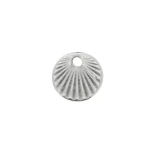 Mini ciondolo rotondo inciso effetto plissettato 9.5 mm - placcatura argento fino anticato x1