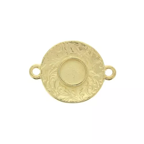 Distanziatore supporto cabochon lavorato 6 mm 2 anelli 20.5x15 mm - Dorato con oro fino x1