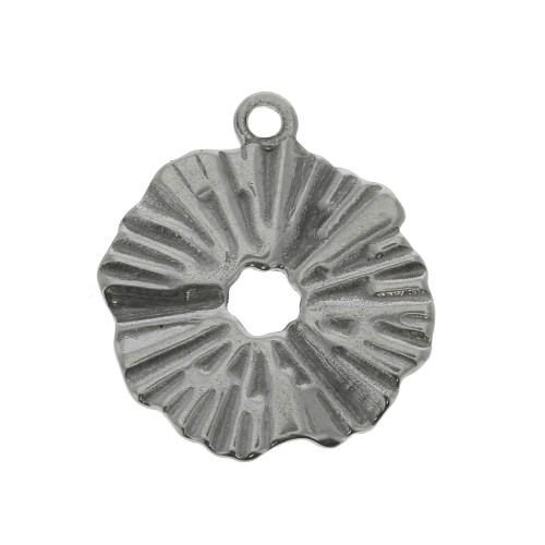 Ciondolo rotondo irregolare effetto pieghettato 17 mm Acciaio inox 304 x1