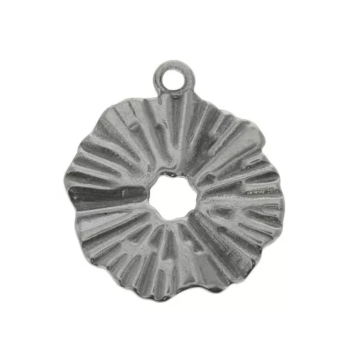 Ciondolo rotondo irregolare effetto pieghettato 17 mm Acciaio inox 304 x1