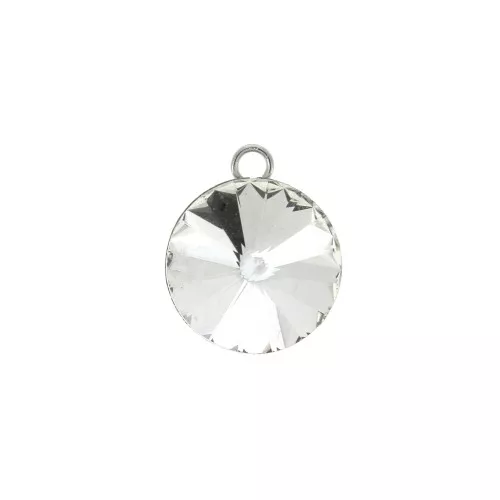 Ciondolo rotondo con cabochon vetro sfaccettato 14.5x12mm in Acciaio inox - Crystal x1