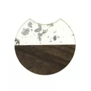 Pendente disque découpé 34x36.5 mm in resina imitazione legno con frammenti argentato x1