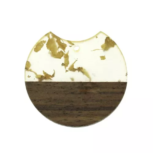 Pendente disco taglia 34x36.5 mm in resina imitazione legno con frammenti d'oro x1