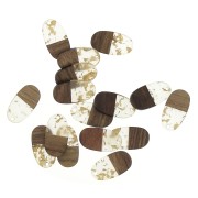 Pendente ovale 27x15 mm in resina imitazione legno con frammenti d'oro x1