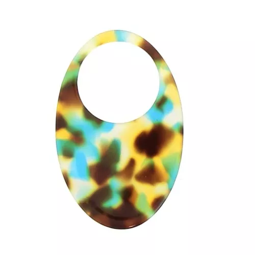 Pendente ovale acetato 48.5x32 mm - Guscio di tartaruga Marrone - Blu x1