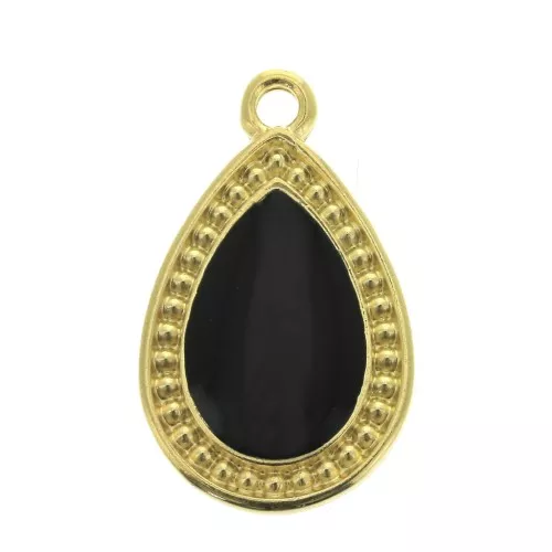 Pendente goccia lavorato in zamac e resina époxy 21x12 mm Oro - Nero x1