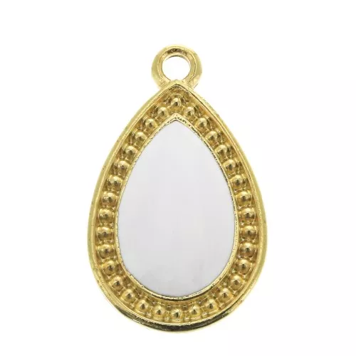 Pendente goccia lavorato in zamac e resina époxy 21x12 mm Oro - Bianco x1