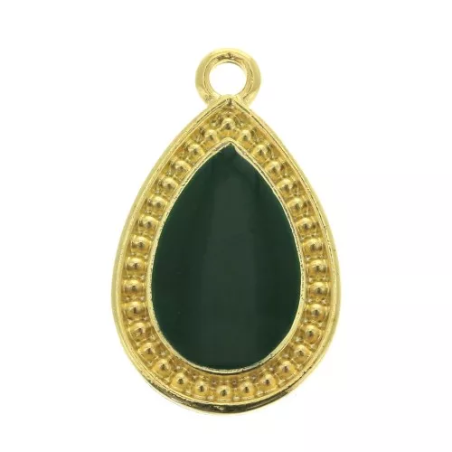 Pendente goccia lavorato in zamac e resina époxy 21x12 mm Oro - Verde abete x1