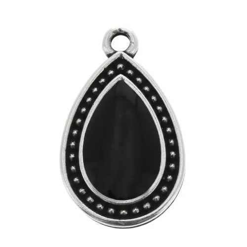 Pendente goccia lavorato con resina époxy 21x12 mm Arginto invecchiato - Nero x1