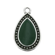 Pendente goccia lavorato - resina époxy 21x12 mm Arginto invecchiato - Verde abete x1|raw }}