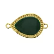 Distanziatore goccia 2 anelli con resina époxy 27x16 mm Dorato con oro fino con oro fino - Verde abete x1