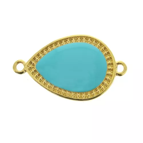 Distanziatore goccia 2 anelli con resina époxy 27x16 mm Dorato con oro fino con oro fino - Turchese x1