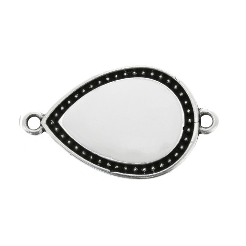 Distanziatore goccia 2 anelli con resina époxy 27x16mm Argento invecchiato - Bianco x1