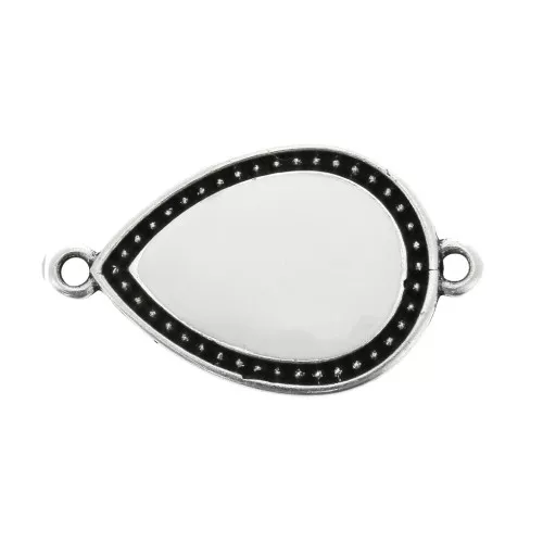 Distanziatore goccia 2 anelli con resina époxy 27x16mm Argento invecchiato - Bianco x1