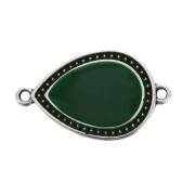 Distanziatore goccia 2 anelli resina époxy 27x16mm Argento invecchiato - Verde abete x1