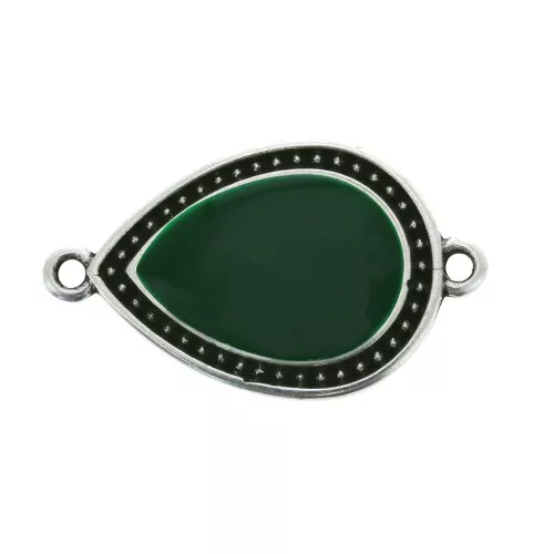 Distanziatore goccia 2 anelli resina époxy 27x16mm Argento invecchiato - Verde abete x1
