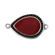 Distanziatore goccia 2 anelli resina époxy 27x16 mm Argento invecchiato - Rosso scuro