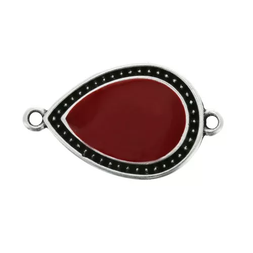 Distanziatore goccia 2 anelli resina époxy 27x16 mm Argento invecchiato - Rosso scuro