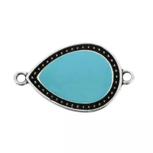 Distanziatore goccia 2 anelli resina époxy 27x16 mm Argento invecchiato - Turchese x1