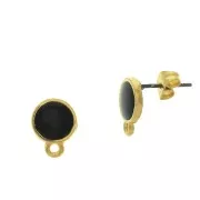 Orecchini rotondo in resina époxy con anello 11.5x9 mm - Dorato con oro fino - Nero x2