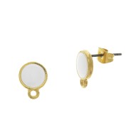 Orecchini rotondo in resina époxy con anello 11.5x9 mm - Dorato con oro fino - Bianco x2