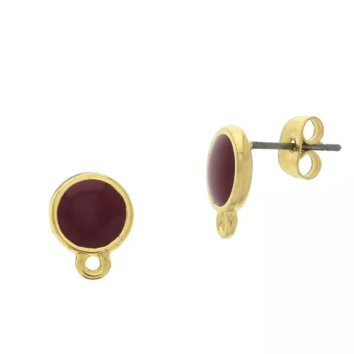 Orecchini rotondo in resina époxy con 11.5x9mm - Dorato con oro fino - Bordeaux x2