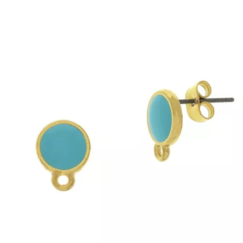 Orecchini rotondo in resina époxy con anello 11.5x9 mm - Dorato con oro fino - Turchese x2