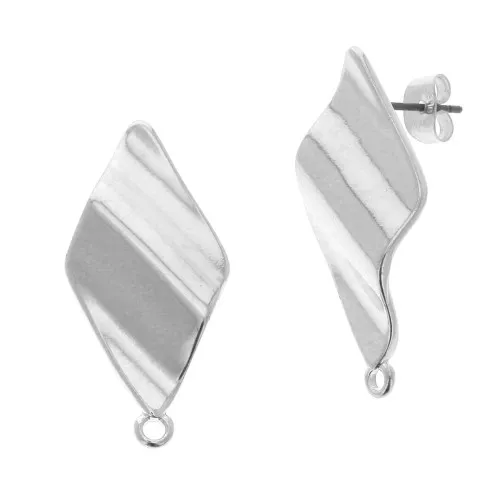 Orecchini rombo ondulato con anello 32x15 mm -placcatura argento fino anticato x2