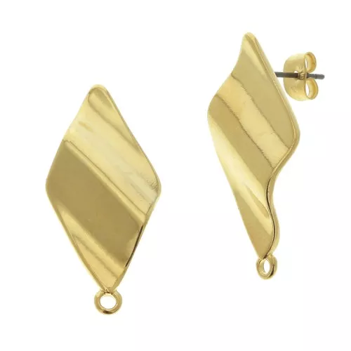 Orecchini rombo ondulato con anello 32x15 mm - Dorato con oro fino x2