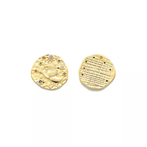 Breloque Zodiaque Lion en laiton avec Ossido di zirconio 15 mm - Doré x1