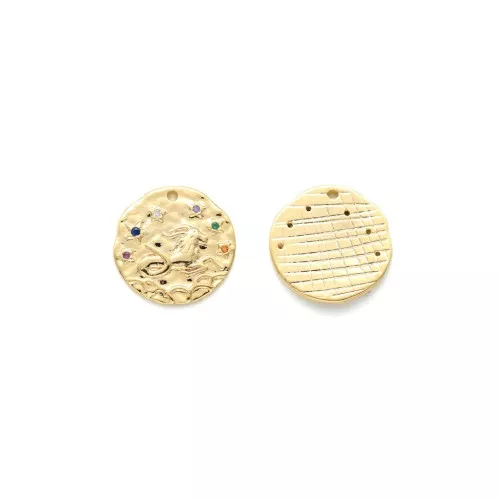 Ciondolo Zodiaco Capricorno ottone con Ossido di zirconio 15 mm - Dorato x1