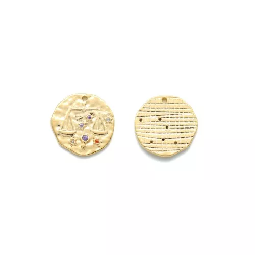Ciondolo Zodiaco Bilancia ottone con Ossido di zirconio 15 mm - Dorato x1