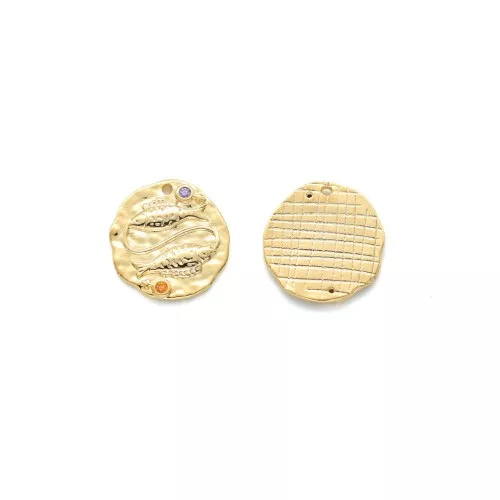 Ciondolo Zodiaco dei Pesci ottone con Ossido di zirconio 15 mm - Dorato x1