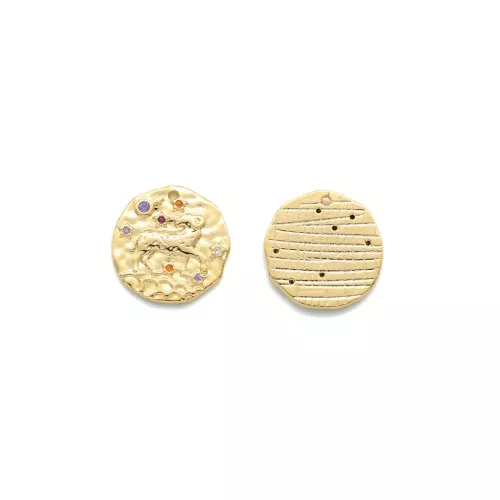 Ciondolo Zodiaco Ariete in ottone con Ossido di zirconio 15 mm - Dorato x1