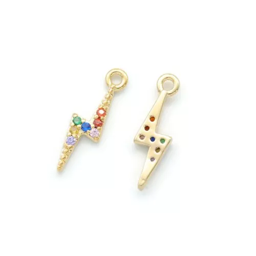 Ciondolo lampo in ottone con Ossido di zirconio15x4 mm - Oro- Multicolore x1