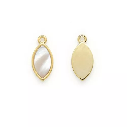 Ciondolo ovale in ottone con perla 12x5.5 mm - Oro x1