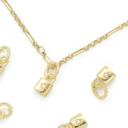 Pendente lucchetto con anello e Ossido di zirconio 17x7 mm Oro - Crystal x1