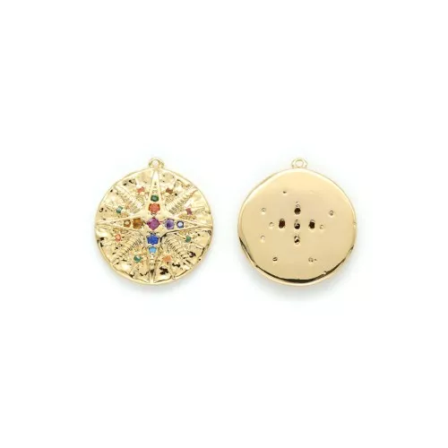 Pendente medaglia stella del nord con Ossido di zirconio 18x16 mm Oro - Multicolore x1