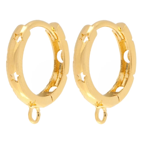 Anello aperto scavato con lune e stelle creole 14 mm - Dorato con oro fino x2